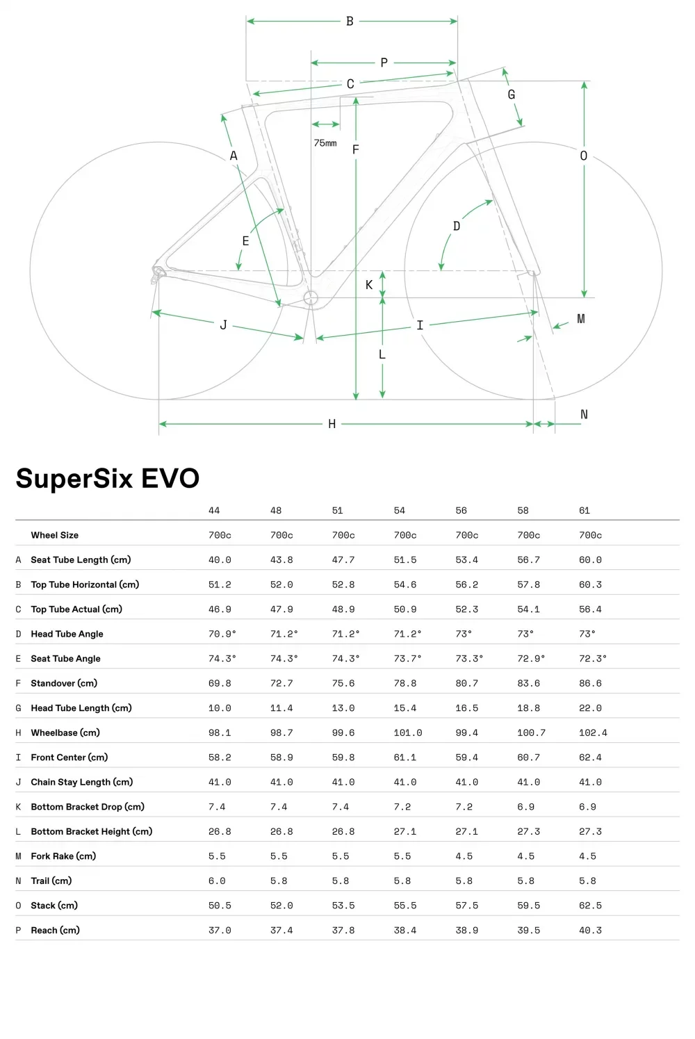 SuperSix EVO 6 - Geometrie